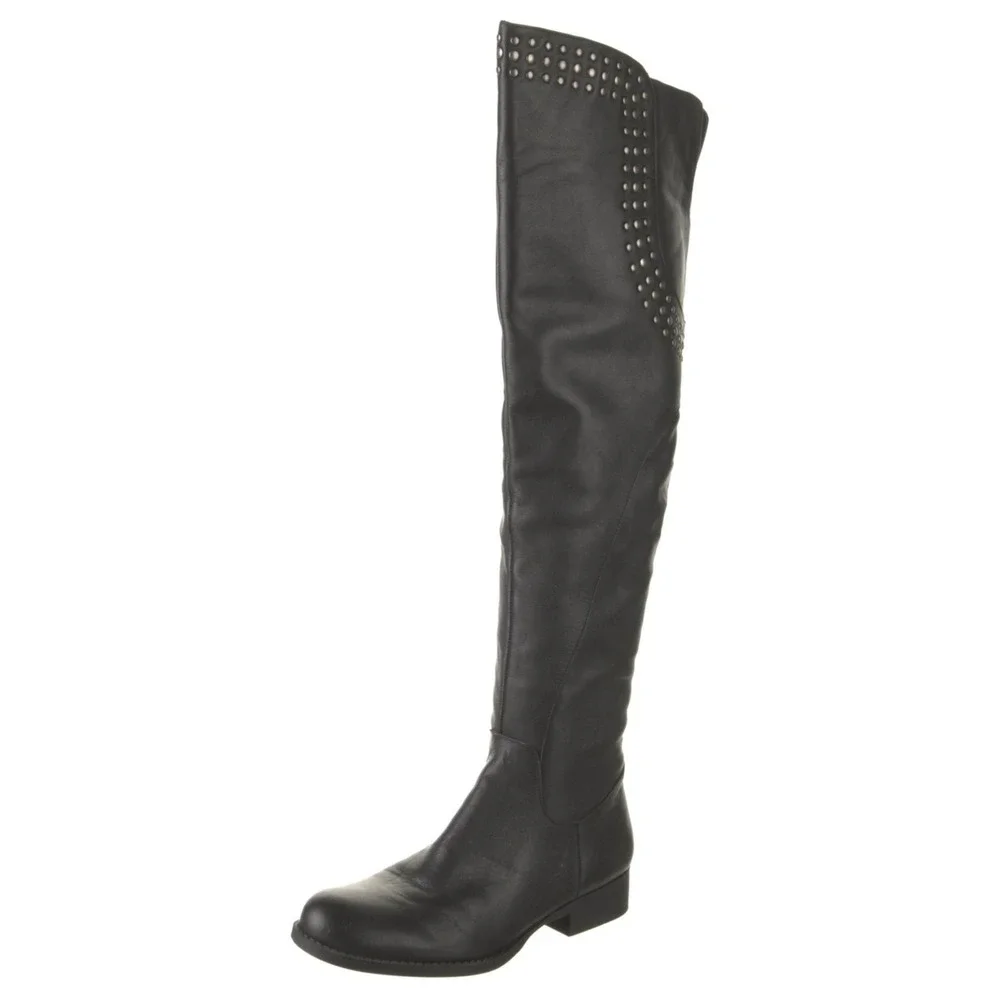 Matisse Thunder Road Black Leather Studded Over the Knee‎ Boots 6.5